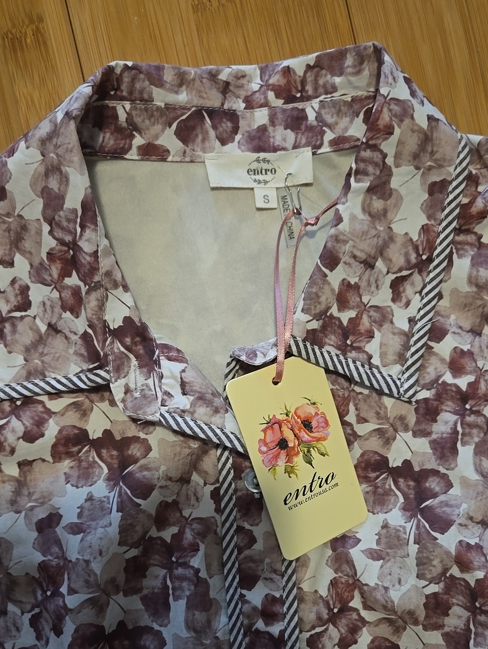 NWT Entro Brown Floral Midi Shirt Dress with Tie Waist - S - Picture 3 of 8